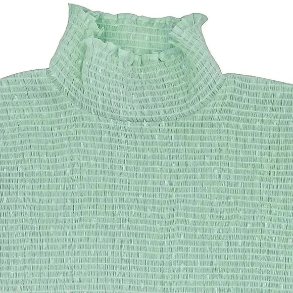 Summer Mint Scrunchy Long Bishop Sleeve Blouse Size Small Boho Chic Flowy Top - Picture 2 of 3